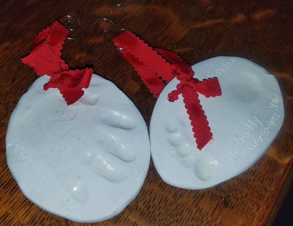 Hand Made Handprint ornaments with dates and holiday. Great Mothers day Gift!