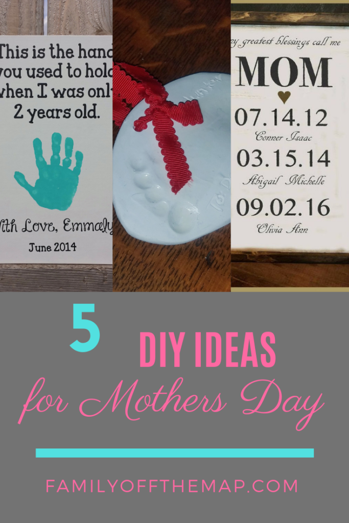Pinterest image with examples of handmade Mothers Day gifts.